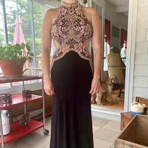 Sherri hill coral and black prom dress